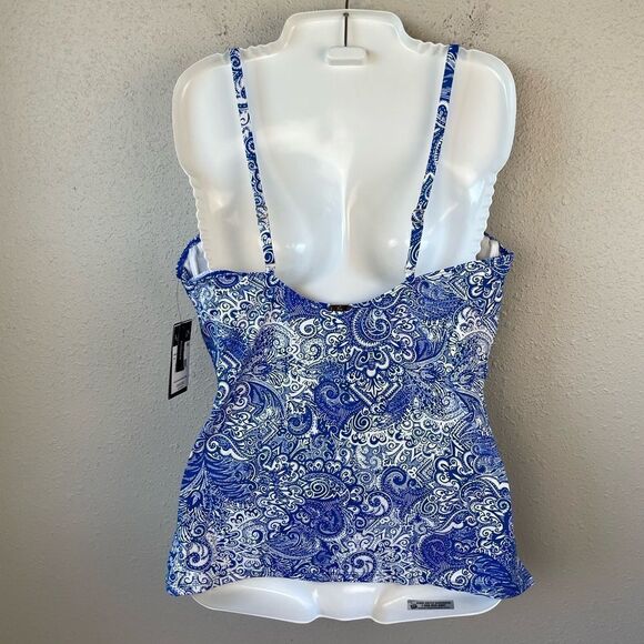 NWT Lauren Ralph Lauren Blue and White Paisley Tankini Top Size 16 - Picture 5 of 6